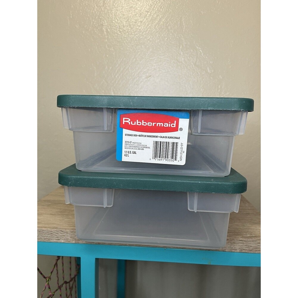 Lot of 2 Vintage Rubbermaid Keepers #0286 Storage Box Green Clear Container